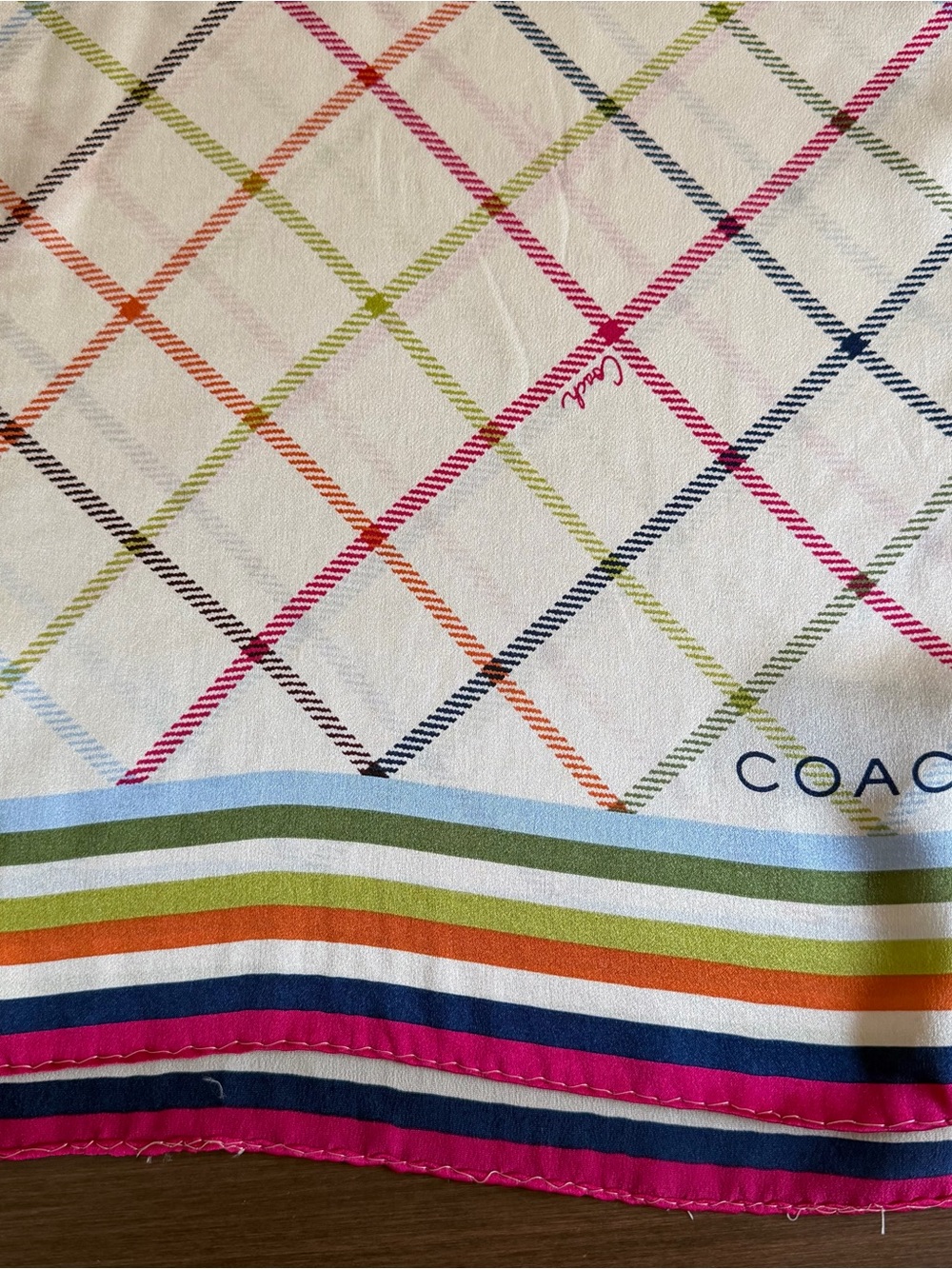 Coach 100% Silk Multicolor Plaid Oblong Scarf 60 x 10 - Picture 3 of 5